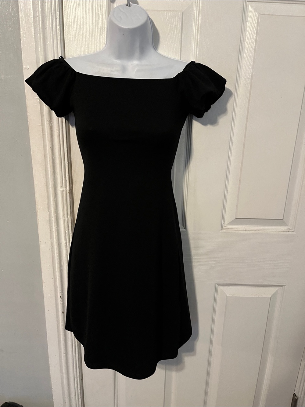 H&M Off-Shoulder Black Mini Dress with Puff Sleeves